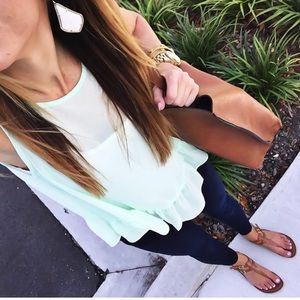 Frenchi mint green polka dot ruffle tank -Sz S